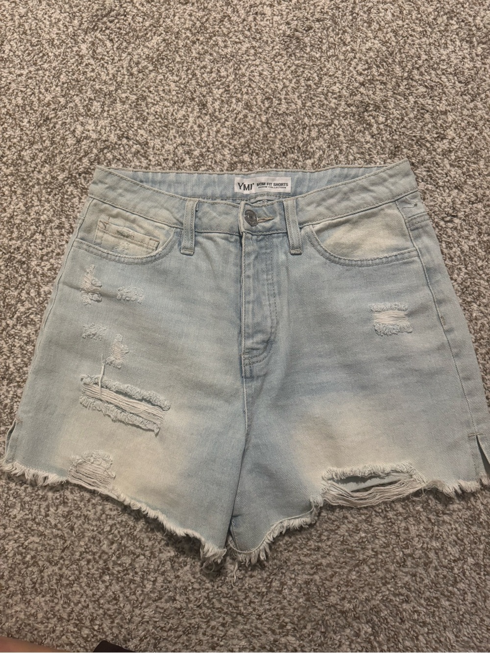 Light Wash Distressed High-Rise Denim Shorts